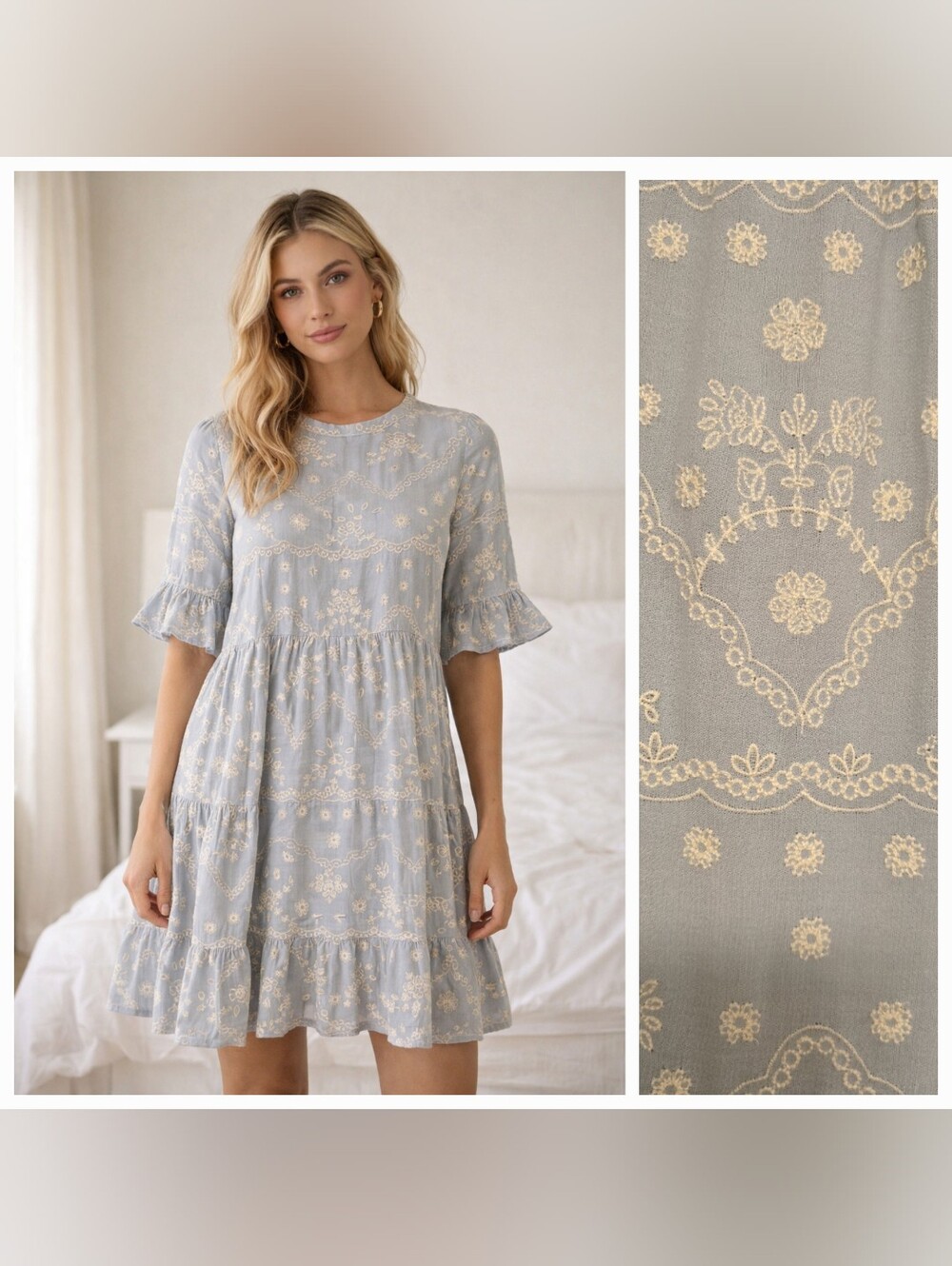 BOUTIQUE Penelope Rose Dress with Delicate Cream Floral Embroidery. Runs small.